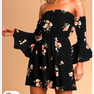 Lulus Lush Gardens Black Floral Print
Off-The-Shoulder Mini Dress